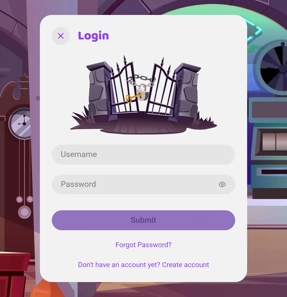 Boo Casino login form with Username and Password fields, a Submit button and a Forgot Password link